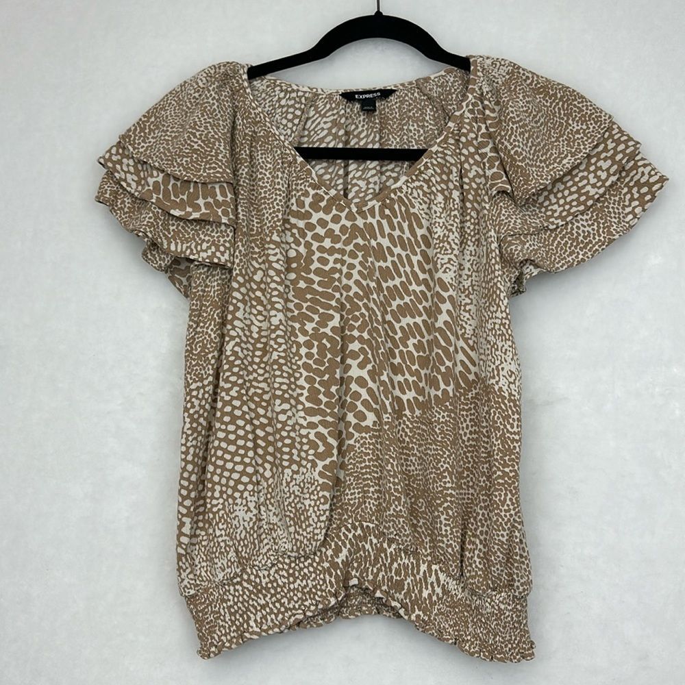 Express V-Neck Tulip Sleeve Blouse Elastic at Waistline Sz Small Snake print
